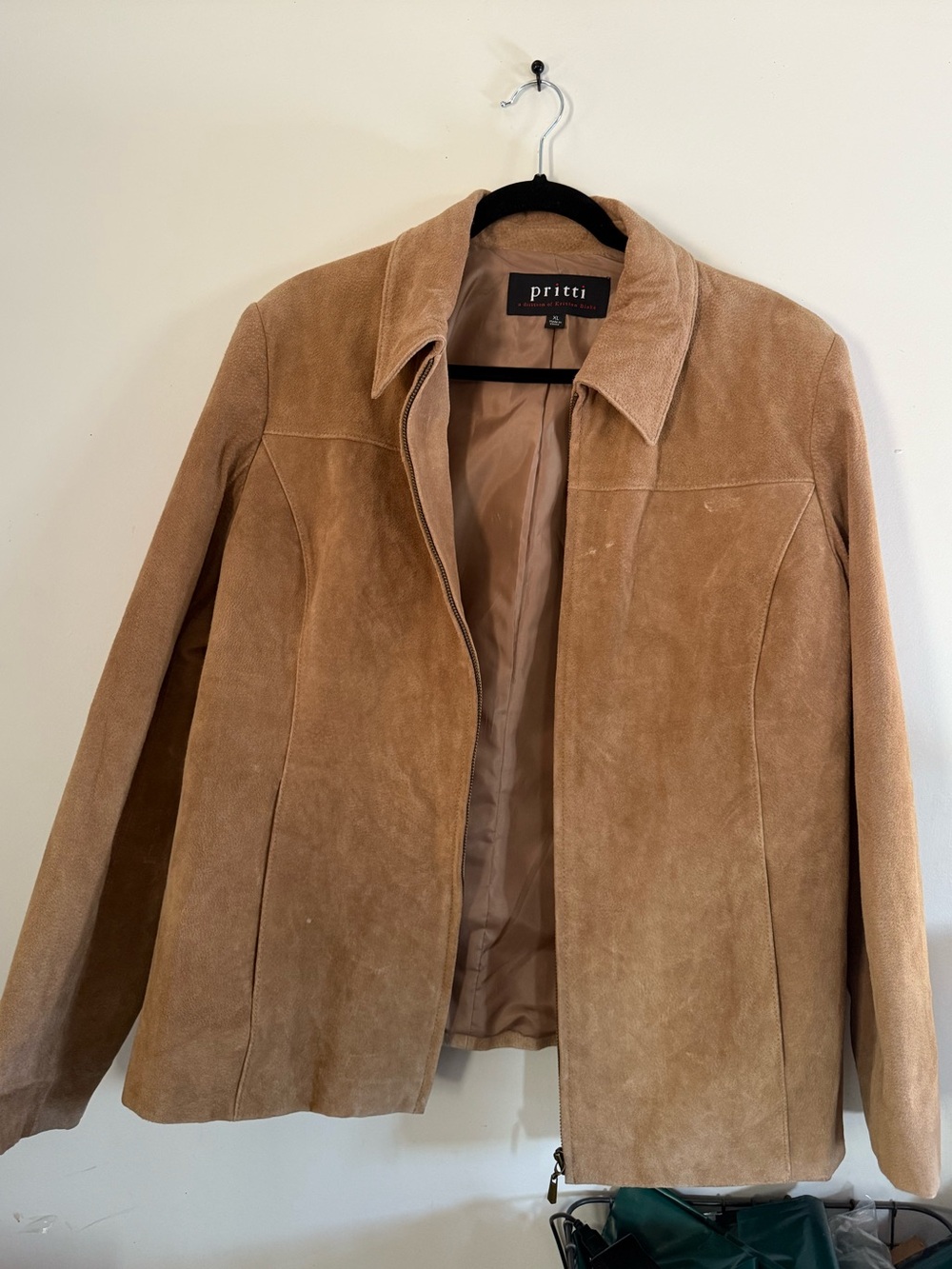 Genuine Leather Suede Tan Brown Zip Up Collared Jacket - Pritti by Kristen Blake